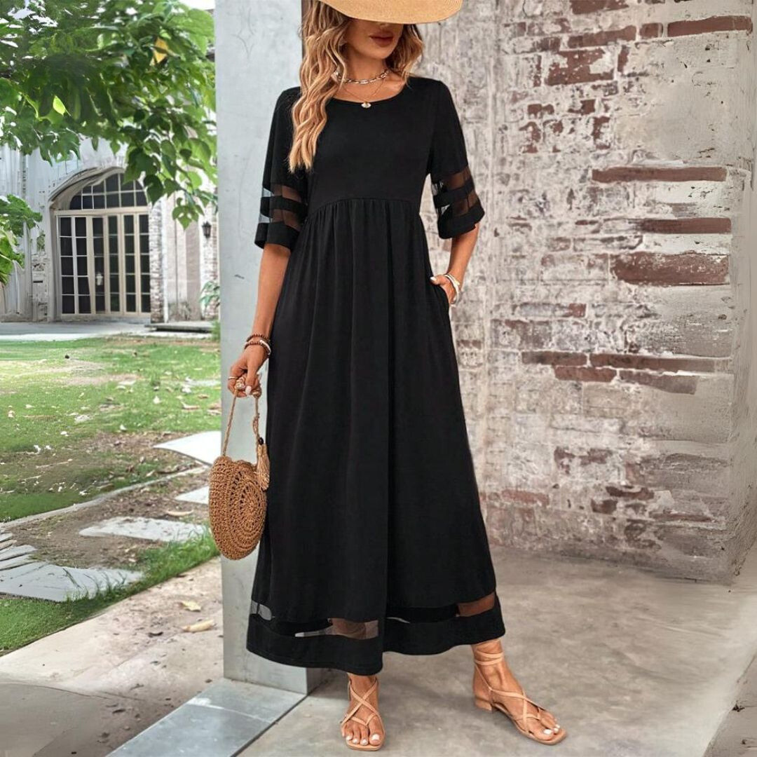 Maxi Jurk | Halve Mouw | Zakken | A-lijn Jurk | Elegante Jurk-Boetiek Moda