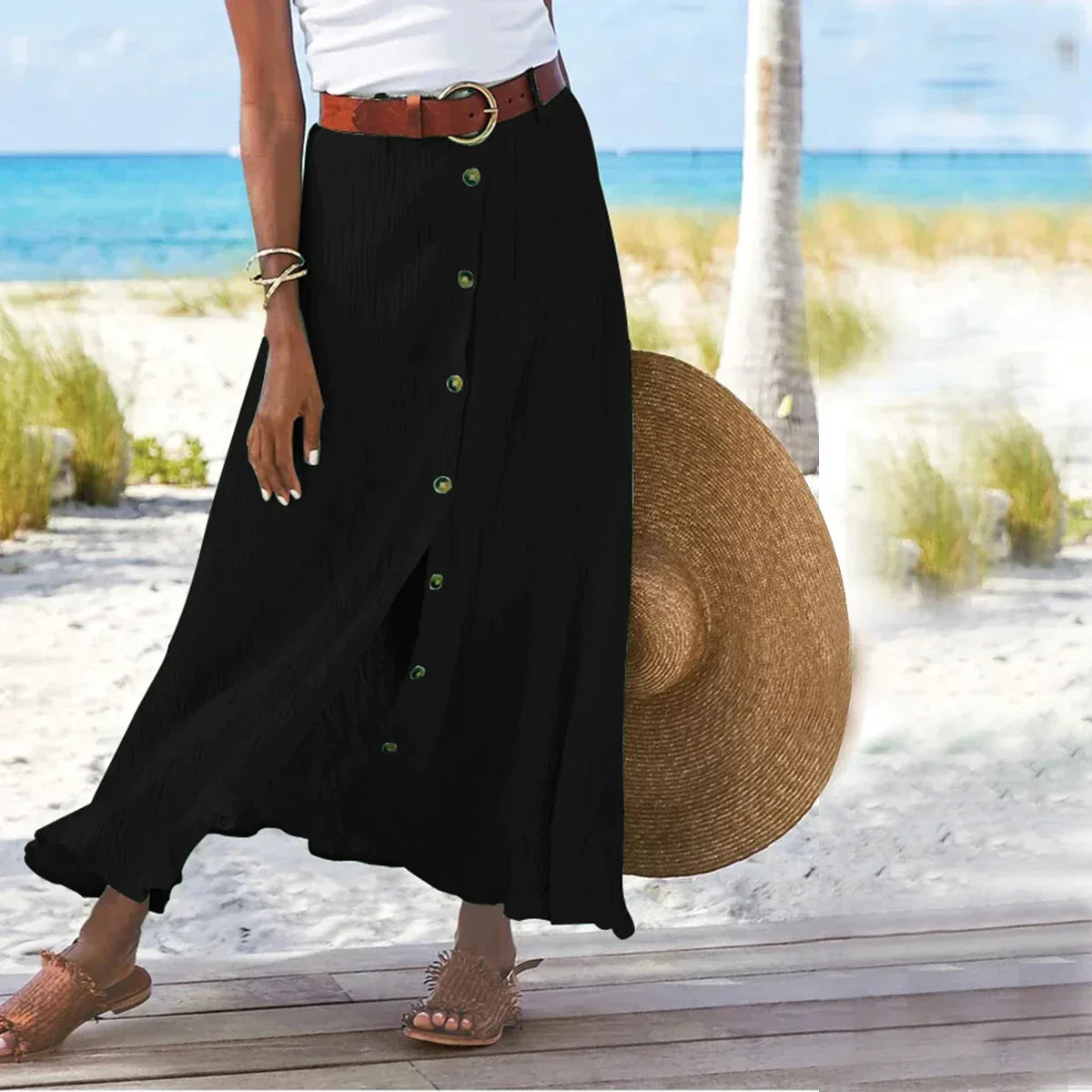Maxi Rok | Button-Up | Riem | Lange Rok | Flowy Rok-Boetiek Moda