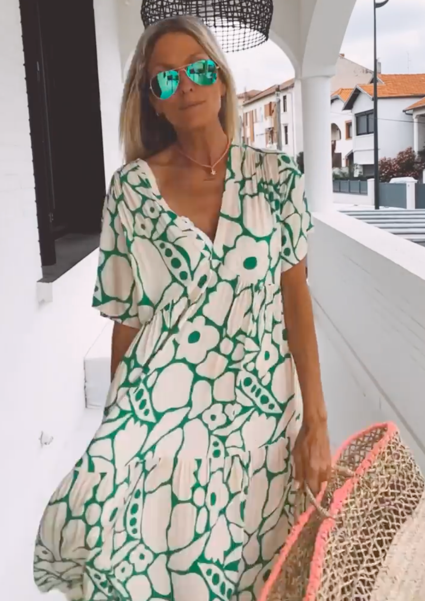 Maxi Sundress - Vrouwen V-hals Maxi zomerjurk met korte mouwen-Boetiek Moda