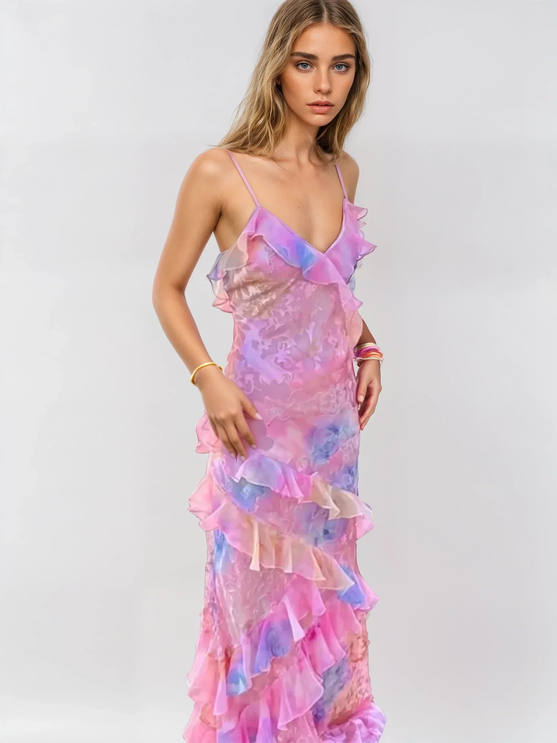 Maxi Zondagjurk | Elegant | Mouwloos | Jurk Met Ruches | Jurk Zonder Rug-Boetiek Moda
