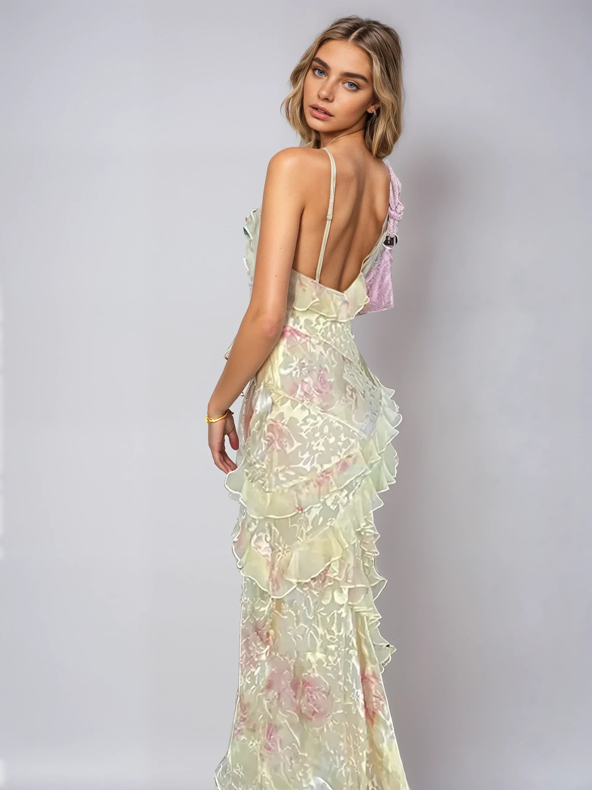 Maxi Zondagjurk | Elegant | Mouwloos | Jurk Met Ruches | Jurk Zonder Rug-Boetiek Moda