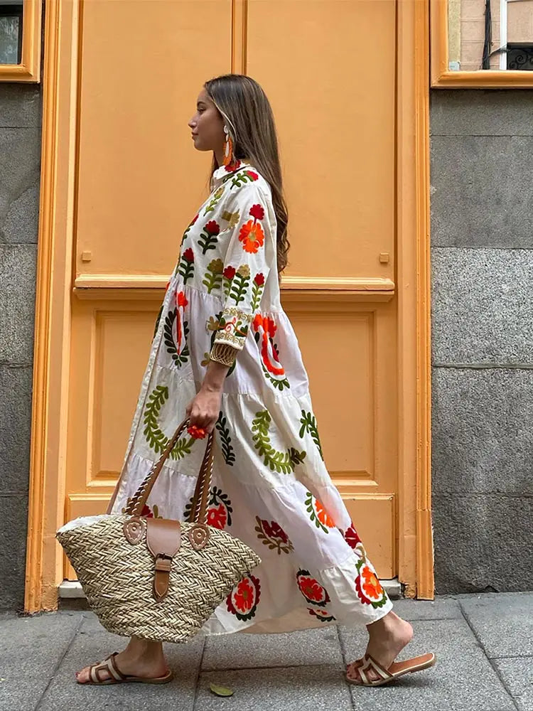 Maxi jurk - Button-Up - Oversized - Maxi overhemdjurk - Maxi jurk met lange mouwen-Boetiek Moda