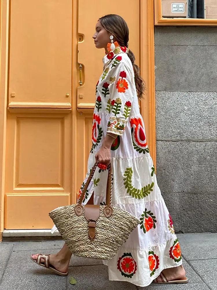 Maxi jurk - Button-Up - Oversized - Maxi overhemdjurk - Maxi jurk met lange mouwen-Boetiek Moda