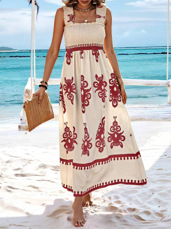 Maxi jurk - Gerimpeld - A-lijn - Boho jurk - Zomerjurk-Boetiek Moda