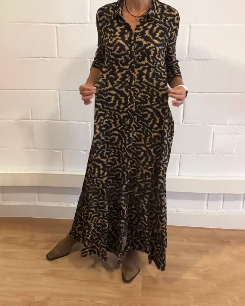 Maxi jurk - Kraag - Knoopsluiting - Jurk met lange mouwen - Maxi overhemdjurk-Boetiek Moda