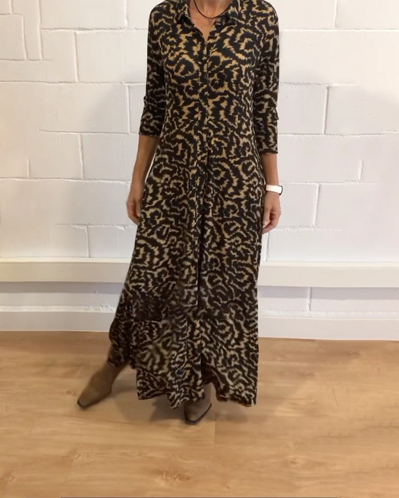 Maxi jurk - Kraag - Knoopsluiting - Jurk met lange mouwen - Maxi overhemdjurk-Boetiek Moda