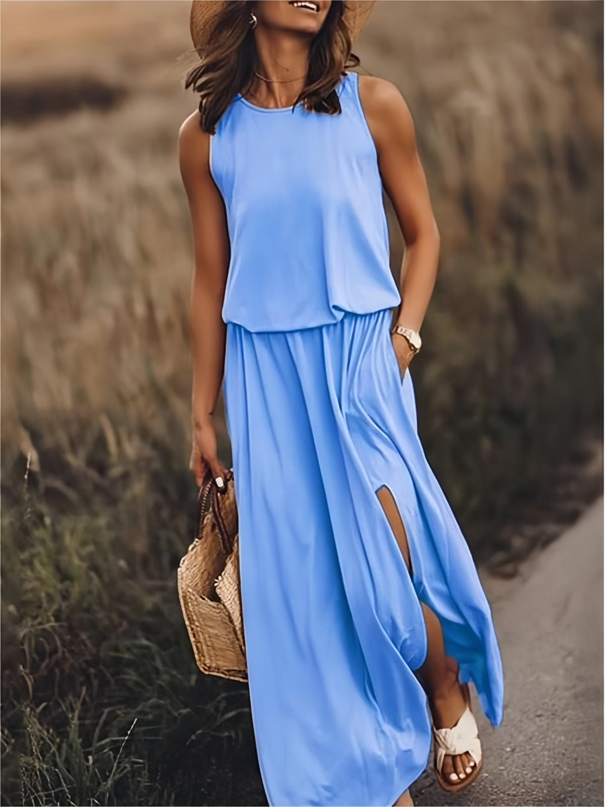 Maxi-jurk | Mouwloos | Split | Zomerjurk | Maxi-zomerjurk-Boetiek Moda
