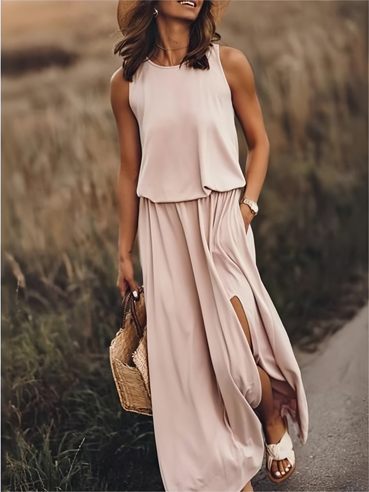 Maxi-jurk | Mouwloos | Split | Zomerjurk | Maxi-zomerjurk-Boetiek Moda