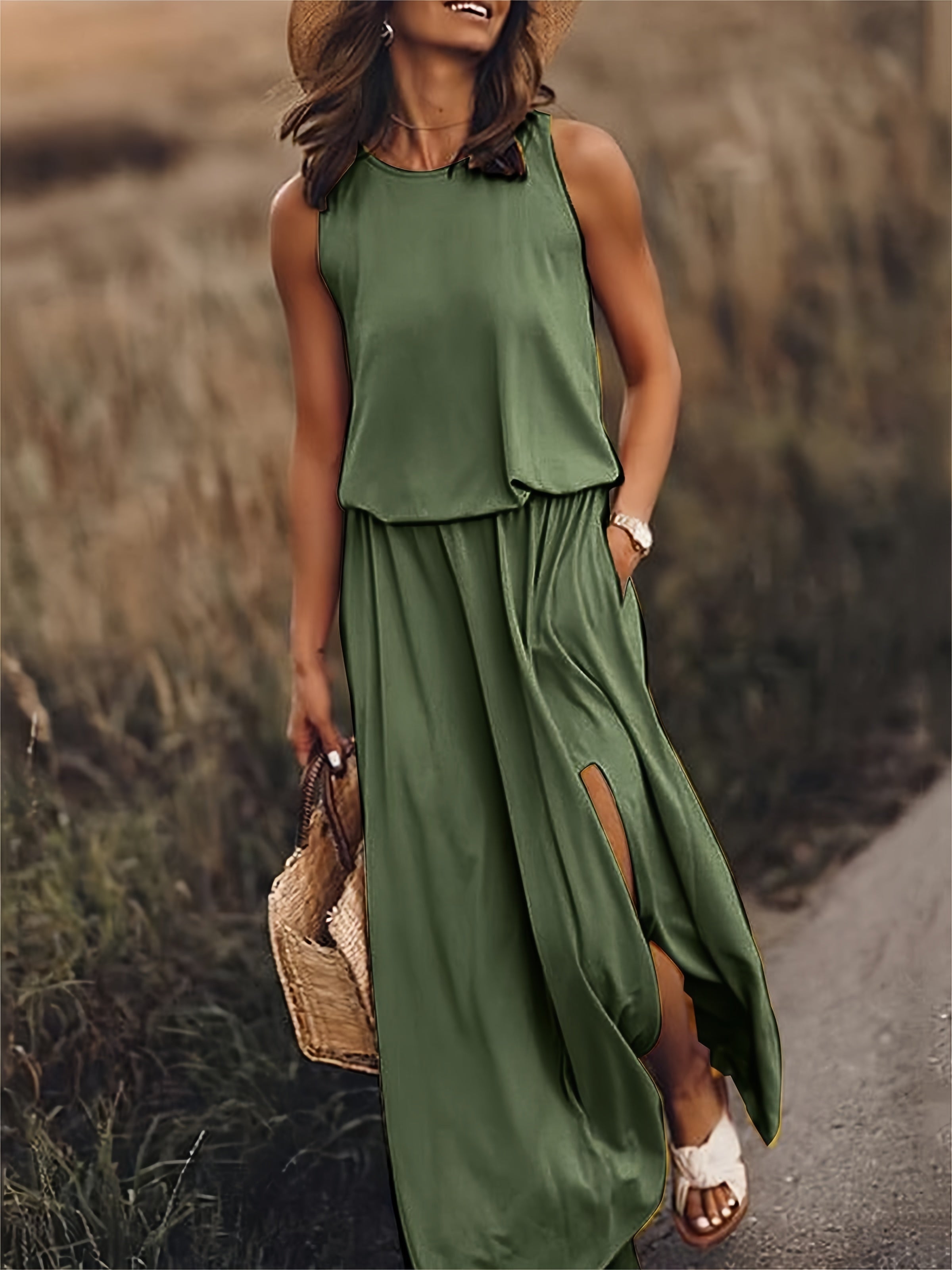 Maxi-jurk | Mouwloos | Split | Zomerjurk | Maxi-zomerjurk-Boetiek Moda