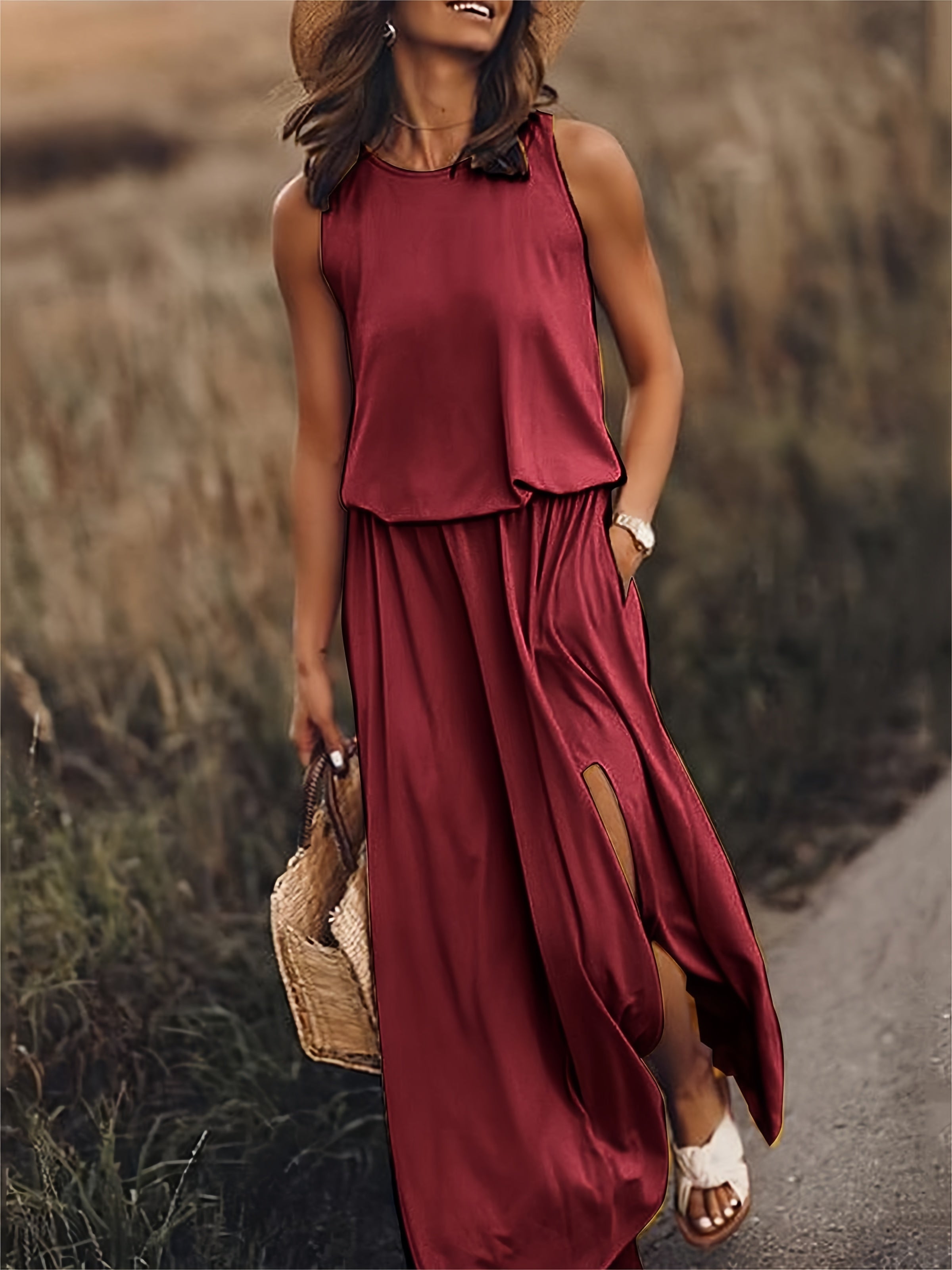 Maxi-jurk | Mouwloos | Split | Zomerjurk | Maxi-zomerjurk-Boetiek Moda