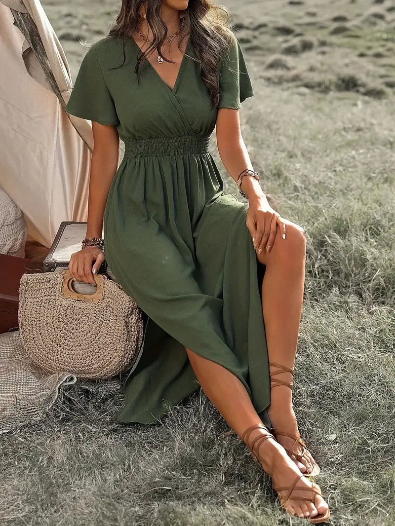 Maxi jurk | Vlindermouw | V-hals | Zomerjurk | Maxi Sundress-Boetiek Moda