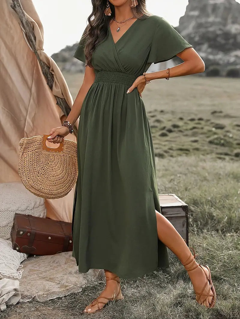 Maxi jurk | Vlindermouw | V-hals | Zomerjurk | Maxi Sundress-Boetiek Moda