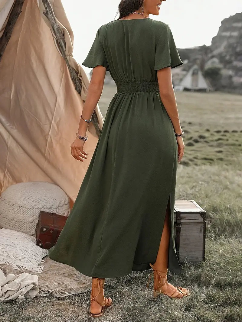 Maxi jurk | Vlindermouw | V-hals | Zomerjurk | Maxi Sundress-Boetiek Moda