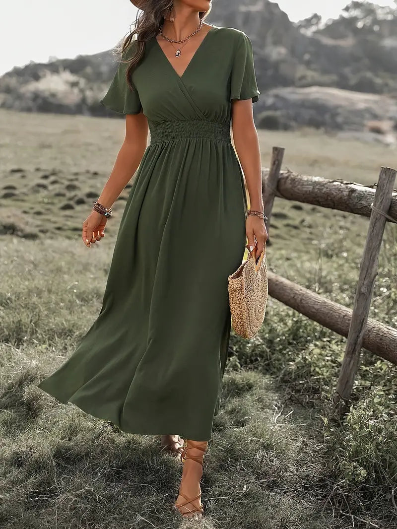 Maxi jurk | Vlindermouw | V-hals | Zomerjurk | Maxi Sundress-Boetiek Moda