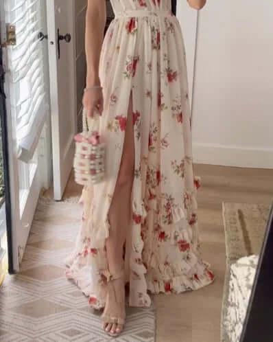 Maxi-zomerjurk - Elegant - Split - Bloemenjurk - Korsetjurk-Boetiek Moda