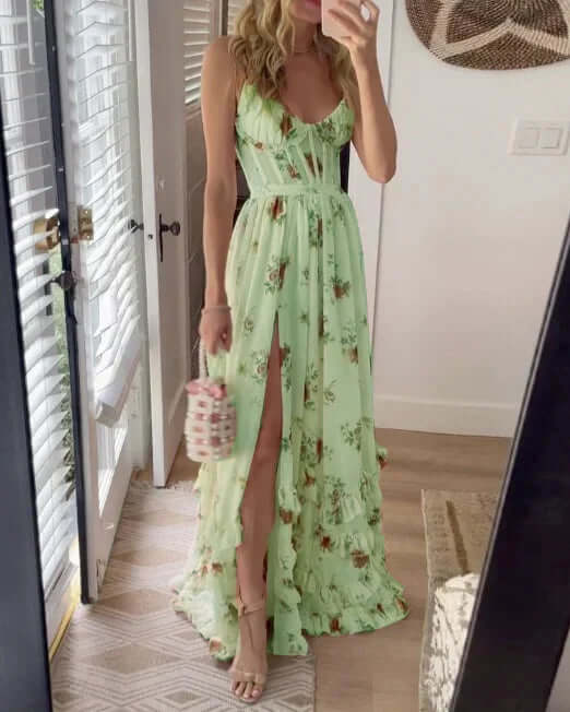 Maxi-zomerjurk - Elegant - Split - Bloemenjurk - Korsetjurk-Boetiek Moda
