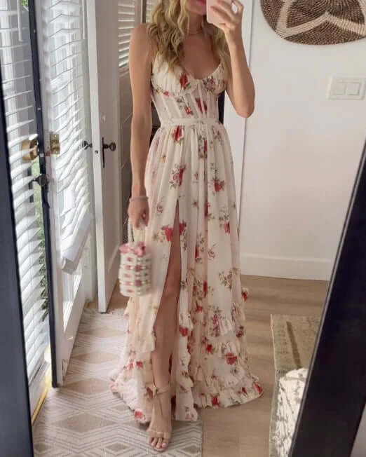 Maxi-zomerjurk - Elegant - Split - Bloemenjurk - Korsetjurk-Boetiek Moda