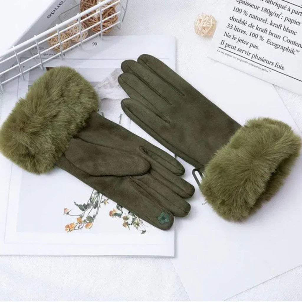 Met bont gevoerde handschoenen - Vrouwen Warme Faux Fur Fluwelen Winterhandschoenen-Boetiek Moda