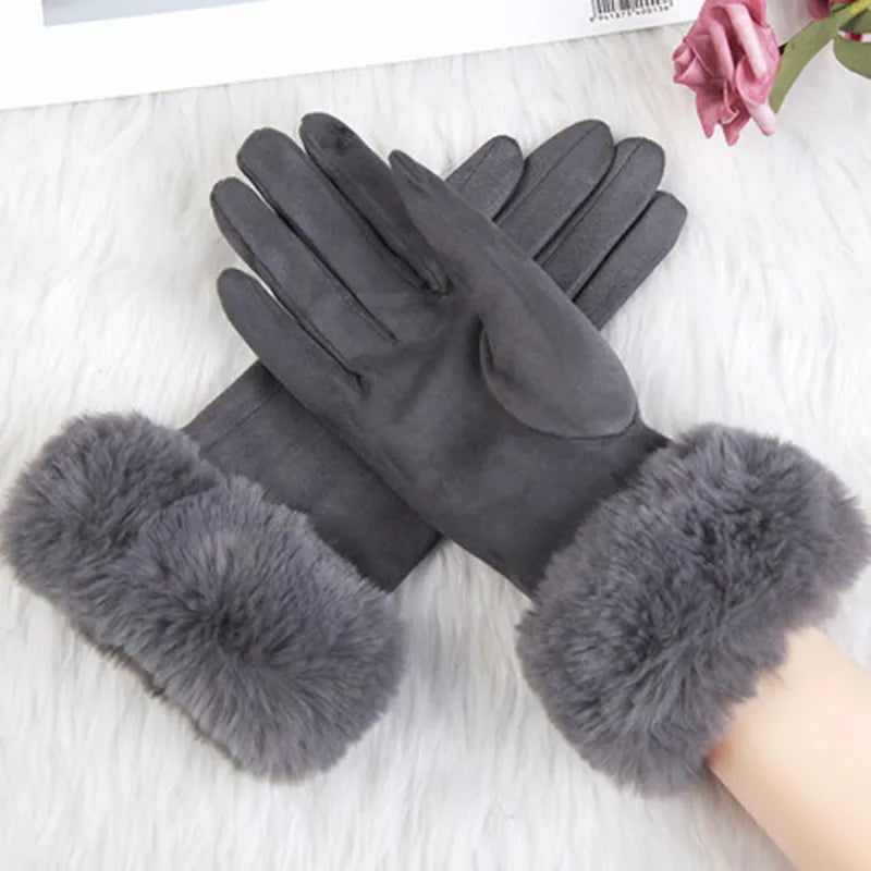 Met bont gevoerde handschoenen - Vrouwen Warme Faux Fur Fluwelen Winterhandschoenen-Boetiek Moda