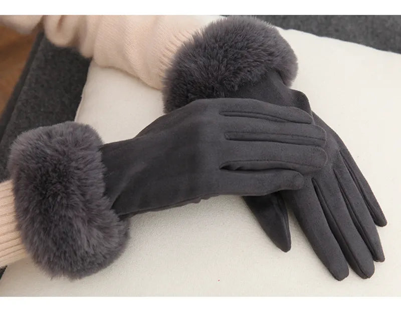 Met bont gevoerde handschoenen - Vrouwen Warme Faux Fur Fluwelen Winterhandschoenen-Boetiek Moda