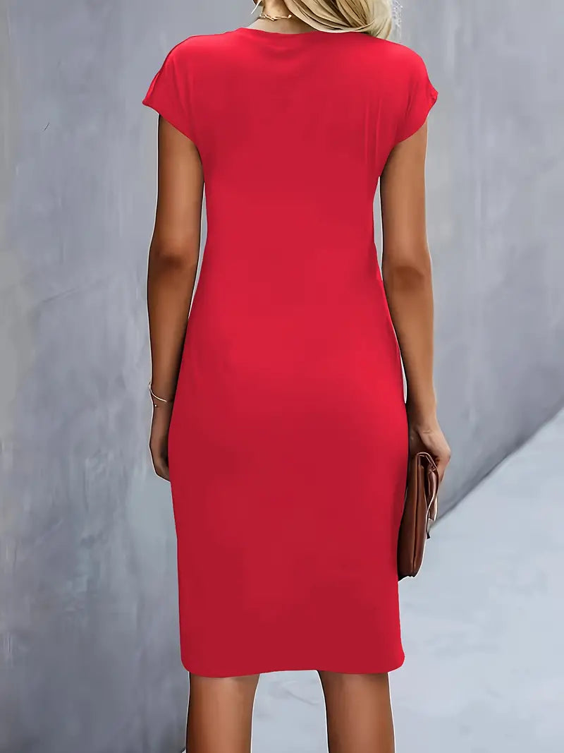Midi-jurk - Korte mouwen, knielange zomerjurk voor dames-Boetiek Moda