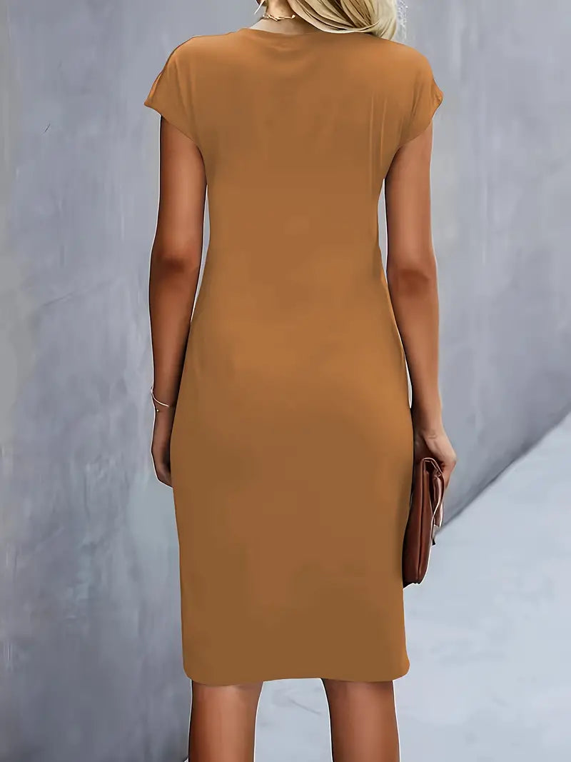Midi-jurk - Korte mouwen, knielange zomerjurk voor dames-Boetiek Moda