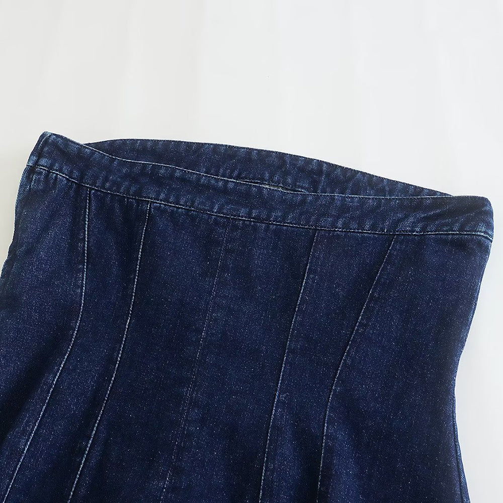 Mini Denim Jurk - Damespijp Bodycon Denim Strapless Jurk-Boetiek Moda