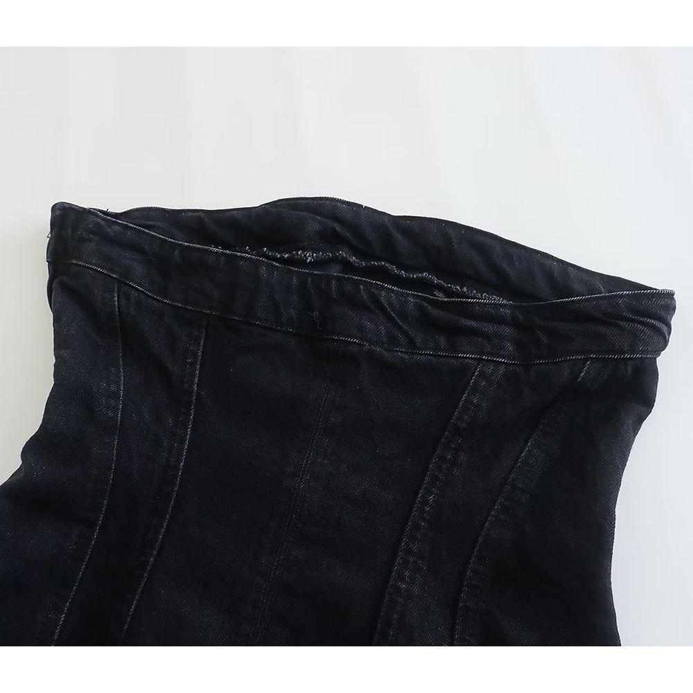 Mini Denim Jurk - Damespijp Bodycon Denim Strapless Jurk-Boetiek Moda