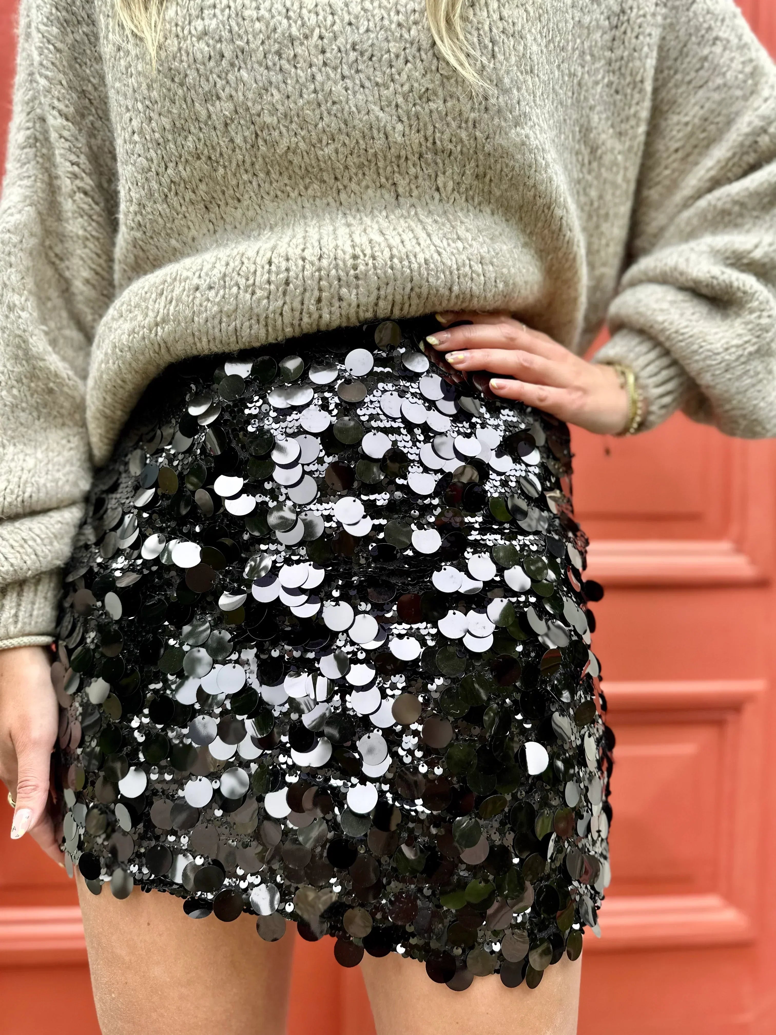 Mini-paillettenrok | Zwart en Zilver | Glitterende mini-rok | Glitterrok-Boetiek Moda