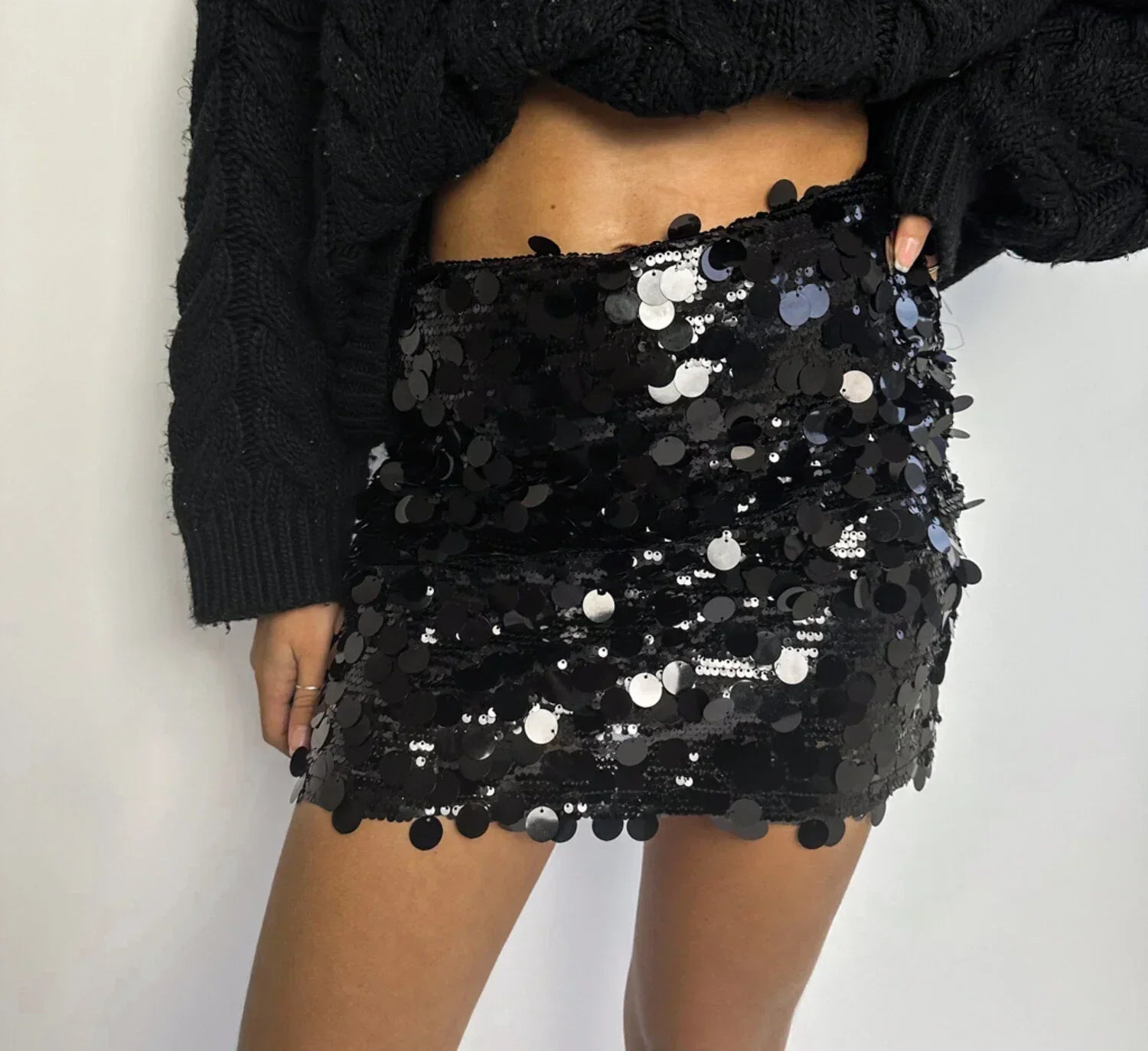 Mini-paillettenrok | Zwart en Zilver | Glitterende mini-rok | Glitterrok-Boetiek Moda