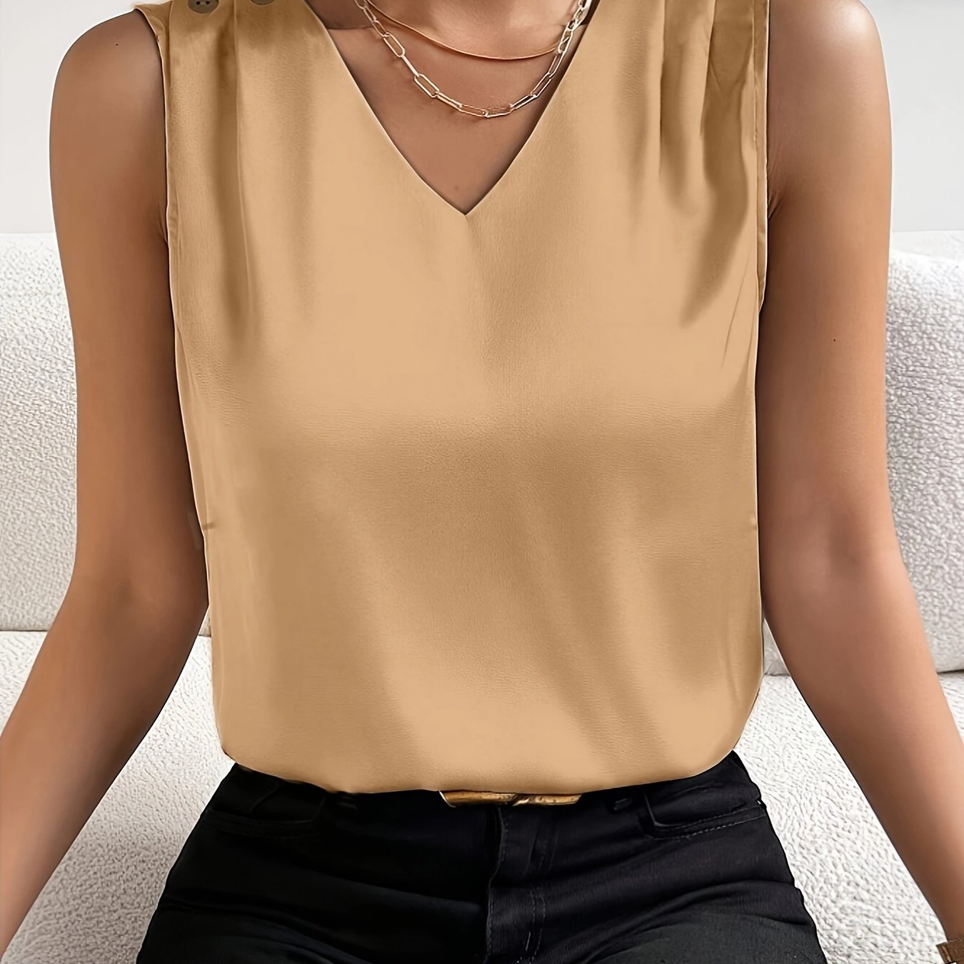 Mouwloze top | Chique | V-hals | Zomertop | Dames top-Boetiek Moda