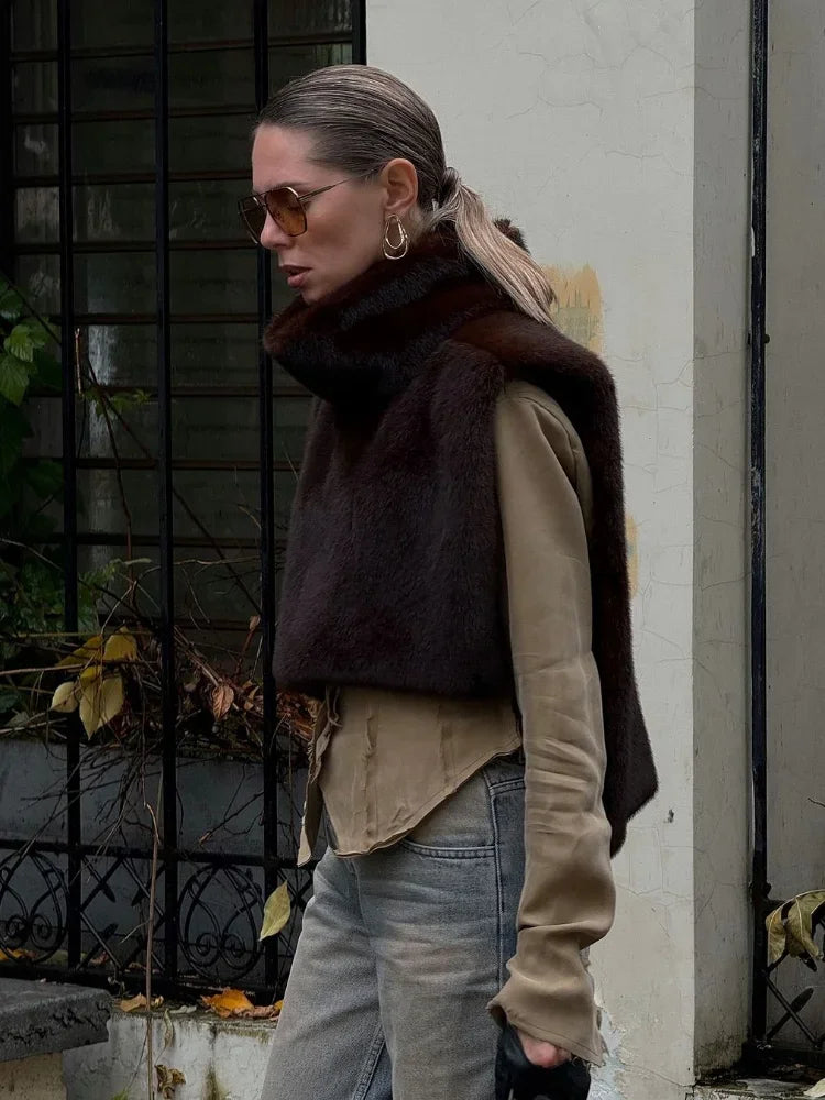 Nepbont gilet - Dames mouwloos coltrui nepbont vest-Boetiek Moda