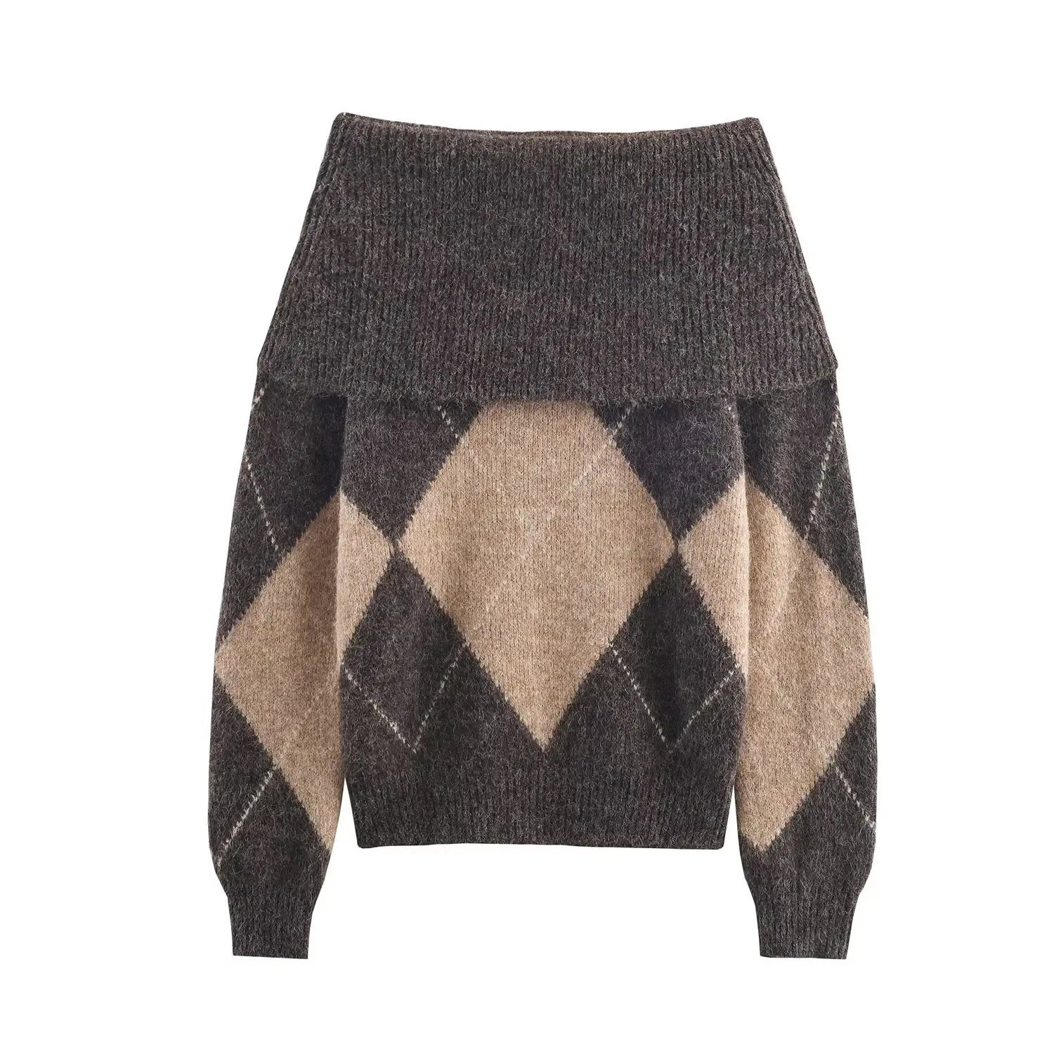 Off-Shoulder Trui - Gebreide trui met Argyle patroon voor dames-Boetiek Moda