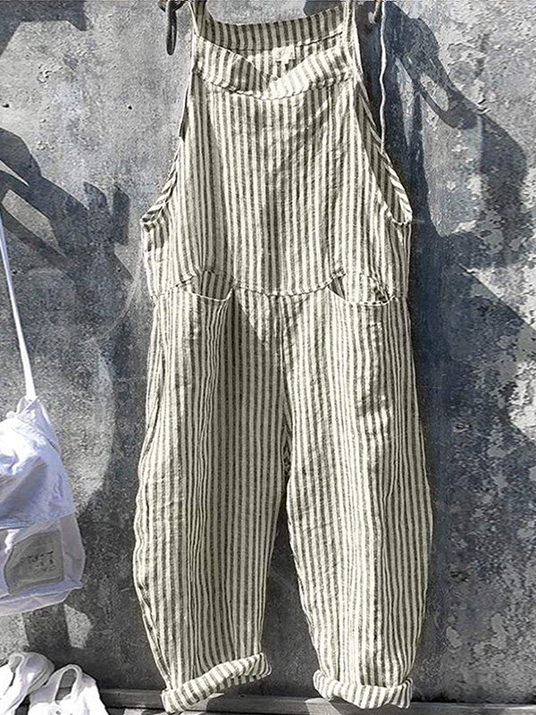 Overalls | Gestreepte | Losse pasvorm | Zomerse jumpsuit | Damesbroek met bretels-Boetiek Moda