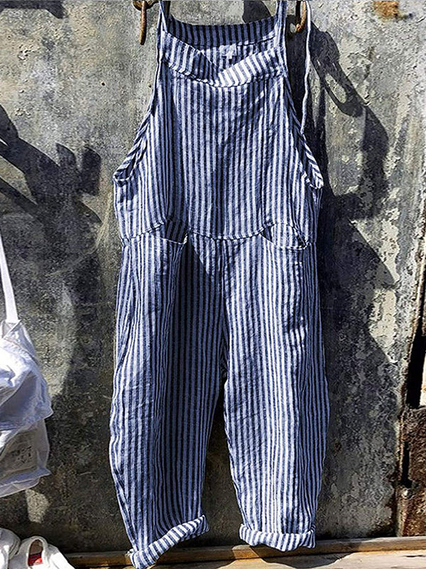 Overalls | Gestreepte | Losse pasvorm | Zomerse jumpsuit | Damesbroek met bretels-Boetiek Moda