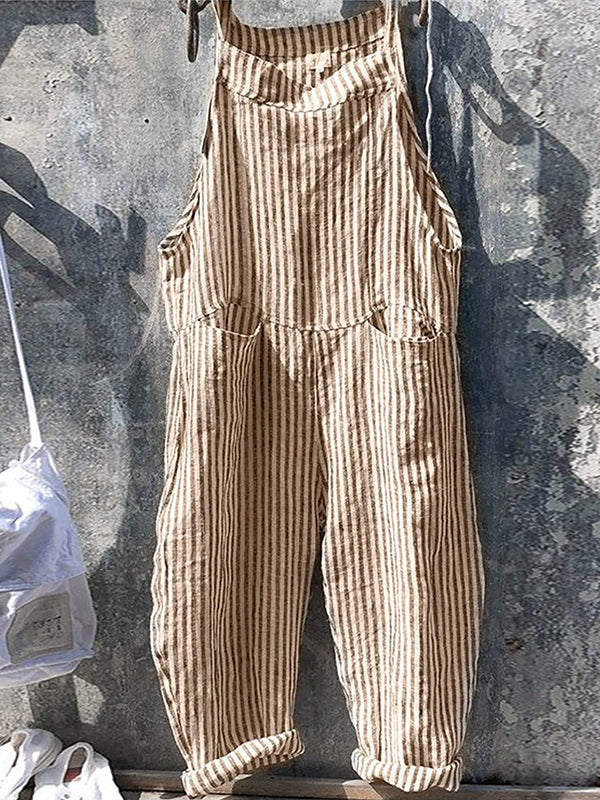 Overalls | Gestreepte | Losse pasvorm | Zomerse jumpsuit | Damesbroek met bretels-Boetiek Moda