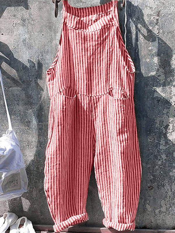 Overalls | Gestreepte | Losse pasvorm | Zomerse jumpsuit | Damesbroek met bretels-Boetiek Moda