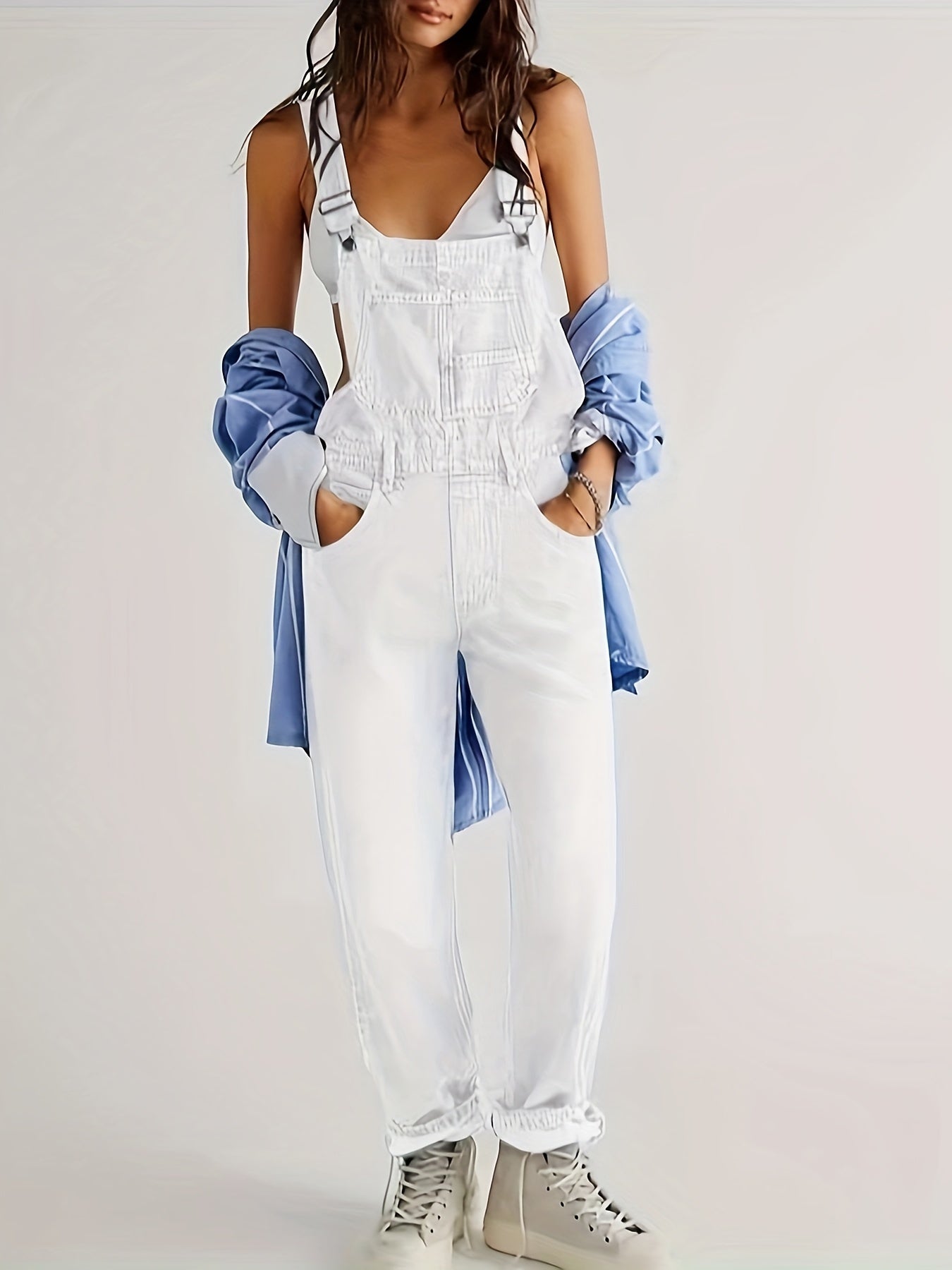 Overalls - Los model - Rechte pijpen - Denim tuinbroek - Jumpsuit Denim voor dames-Boetiek Moda