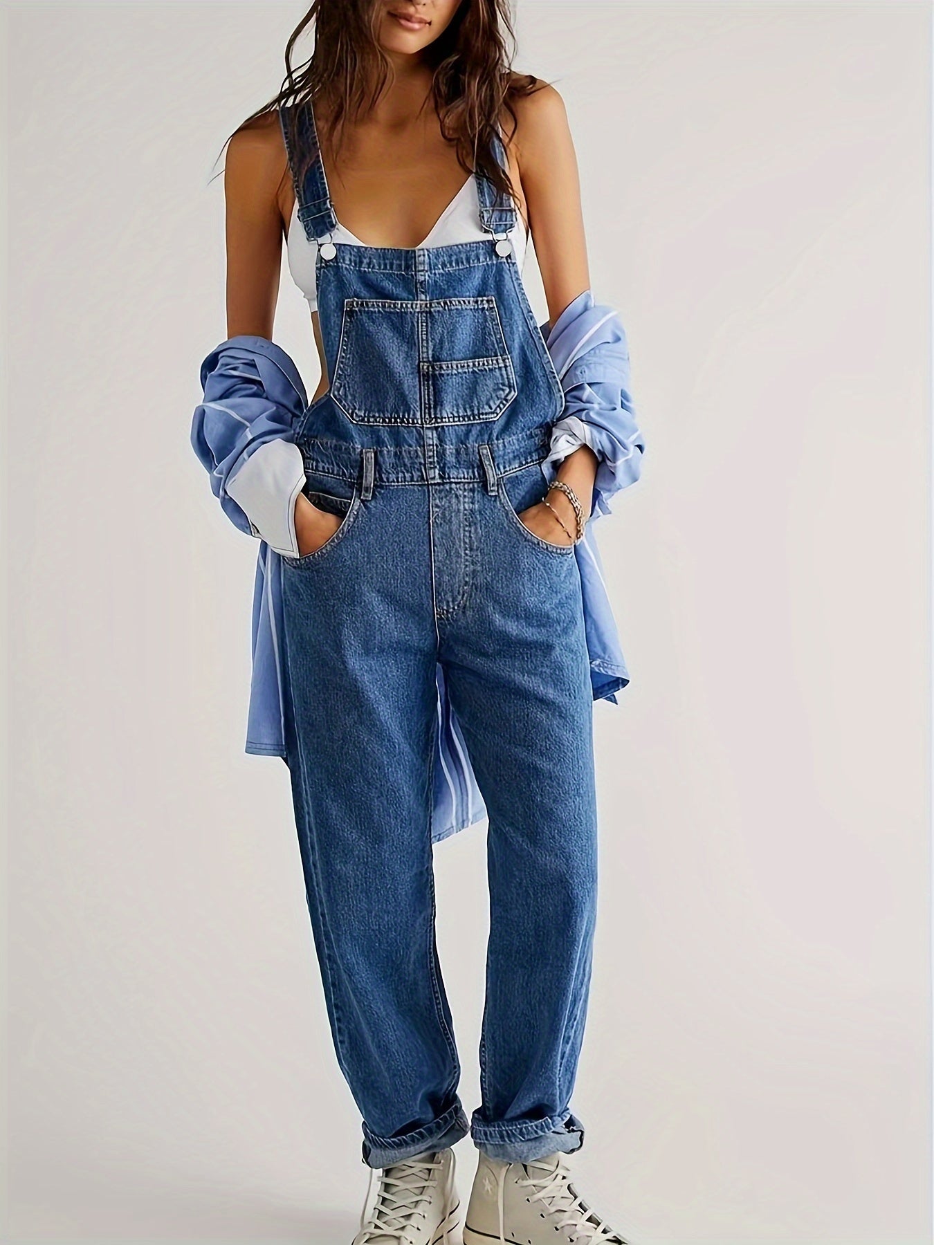 Overalls - Los model - Rechte pijpen - Denim tuinbroek - Jumpsuit Denim voor dames-Boetiek Moda