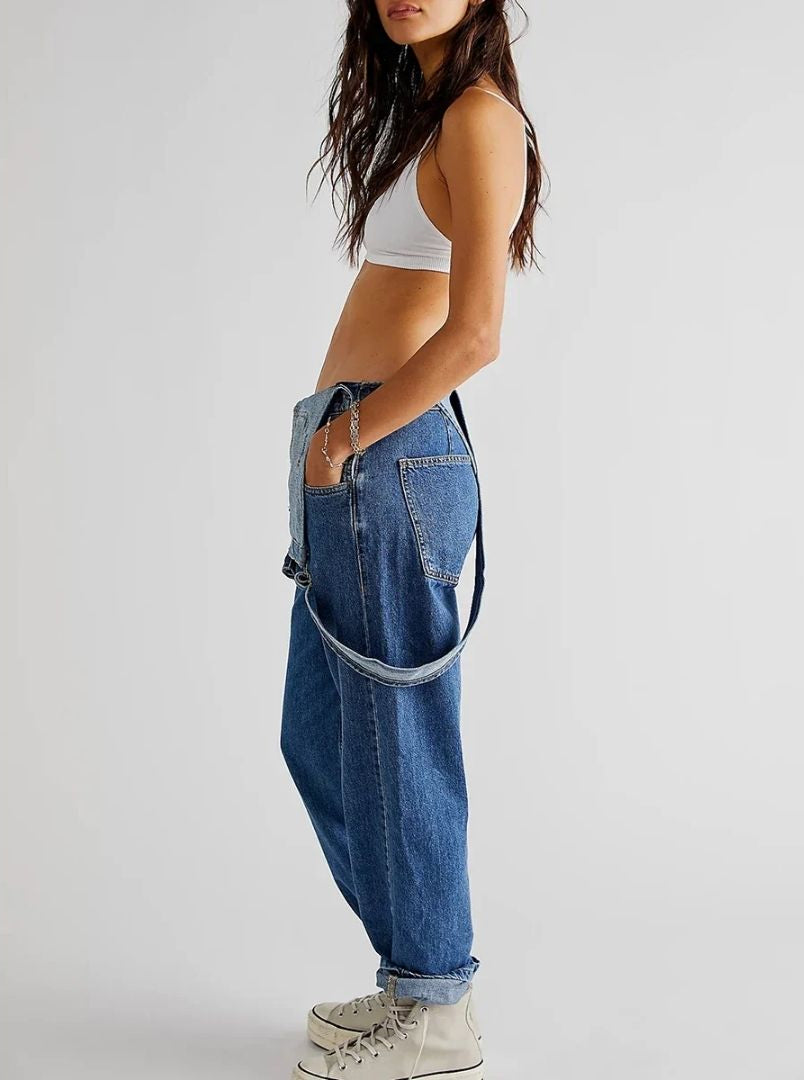 Overalls | Verstelbare bandjes | Losse pasvorm | Denim overalls | Damesbroeken-Boetiek Moda