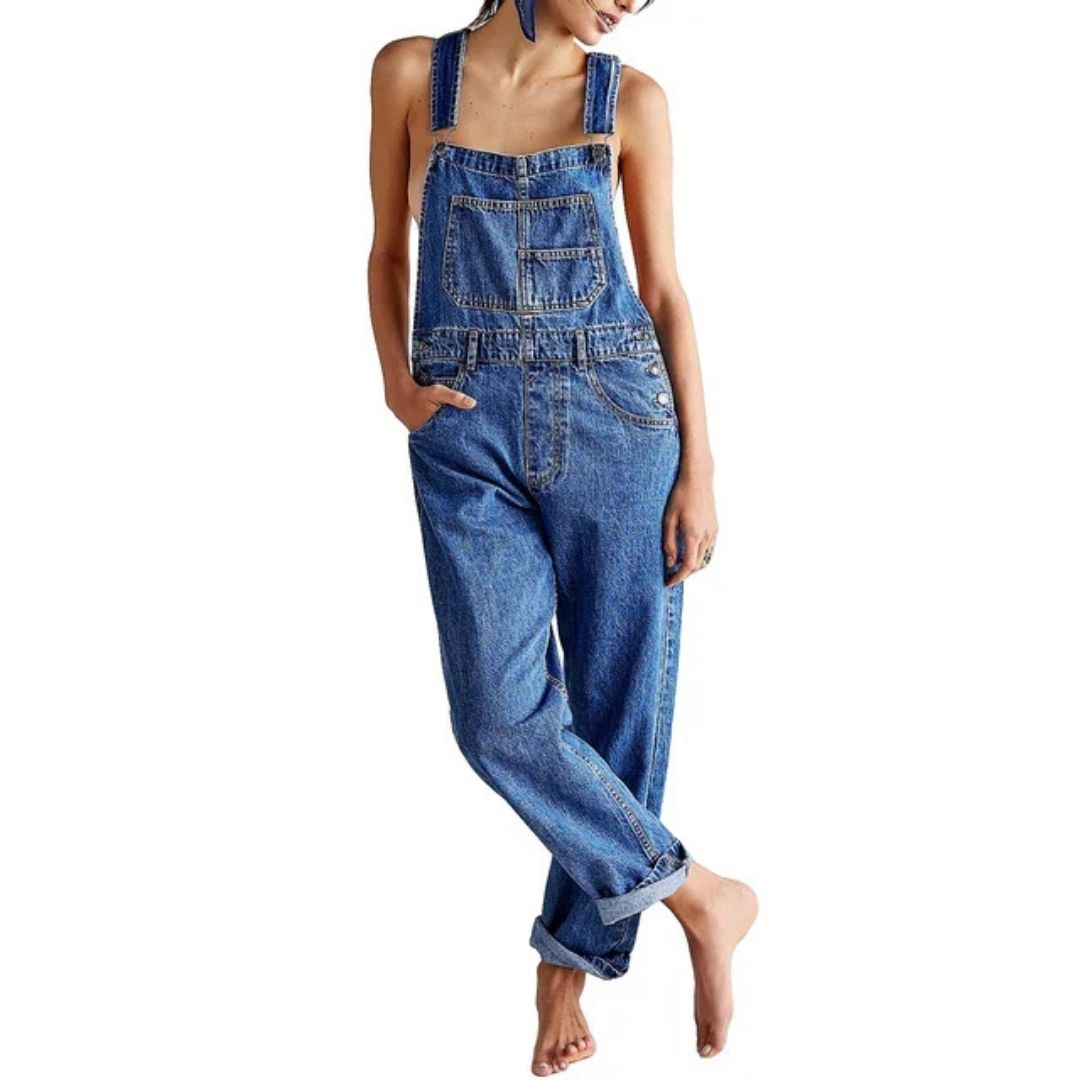 Overalls | Verstelbare bandjes | Losse pasvorm | Denim overalls | Damesbroeken-Boetiek Moda