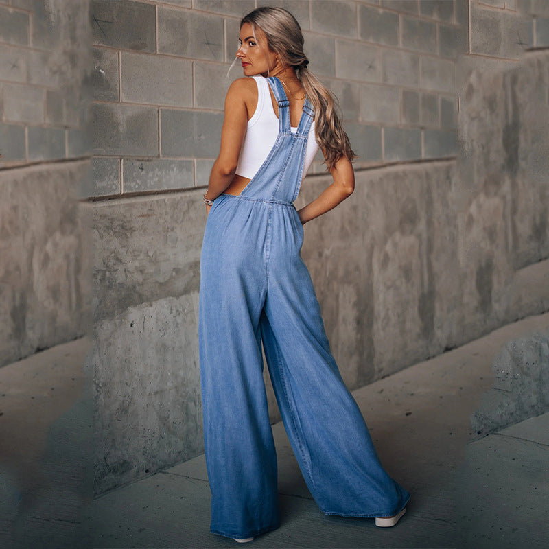 Overalls met wijde pijpen - Mouwloos - Los model - Denim Overalls - Jumpsuit voor dames-Boetiek Moda