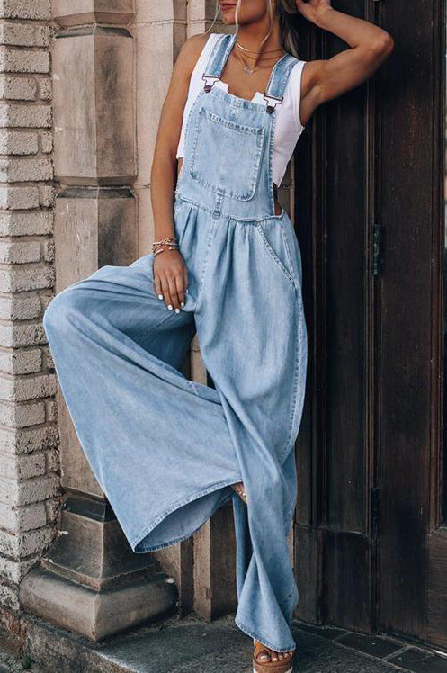 Overalls met wijde pijpen - Mouwloos - Los model - Denim Overalls - Jumpsuit voor dames-Boetiek Moda