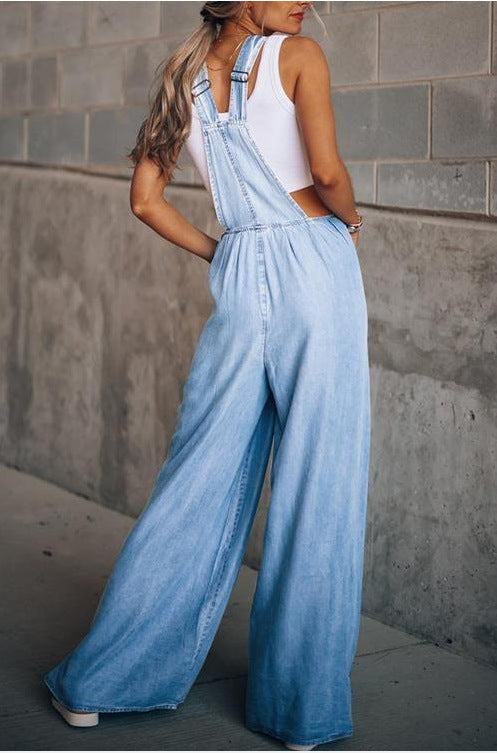 Overalls met wijde pijpen - Mouwloos - Los model - Denim Overalls - Jumpsuit voor dames-Boetiek Moda