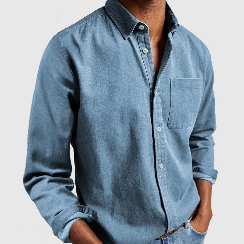 Overhemd met knoopsluiting | Lange Mouw | Gekorteld | Denim Overhemd | Overhemd voor Heren-Boetiek Moda
