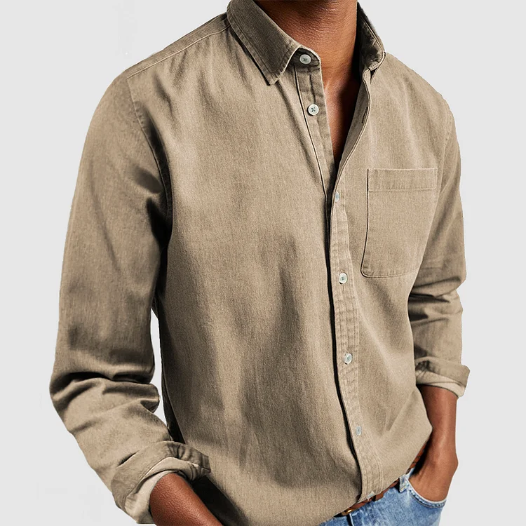 Overhemd met knoopsluiting | Lange Mouw | Gekorteld | Denim Overhemd | Overhemd voor Heren-Boetiek Moda