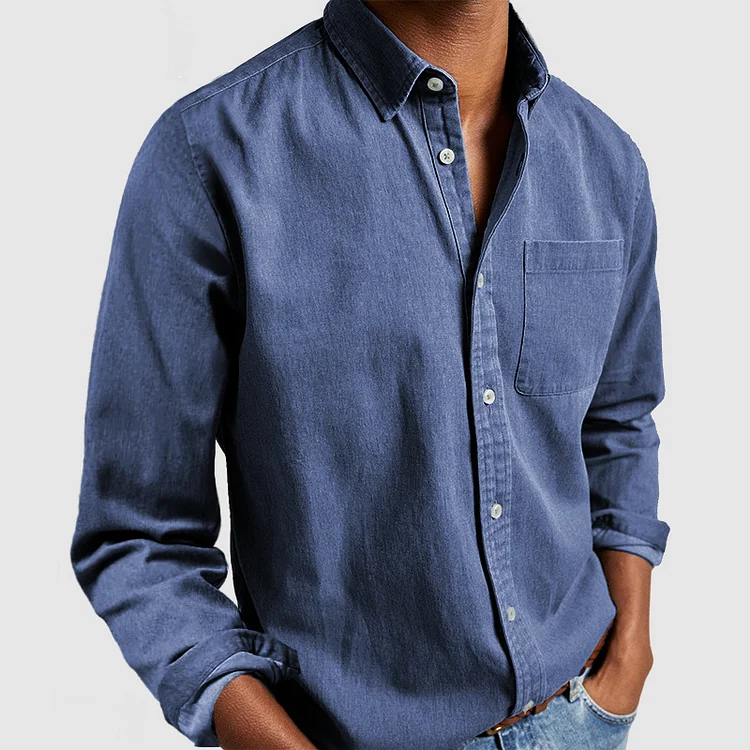 Overhemd met knoopsluiting | Lange Mouw | Gekorteld | Denim Overhemd | Overhemd voor Heren-Boetiek Moda
