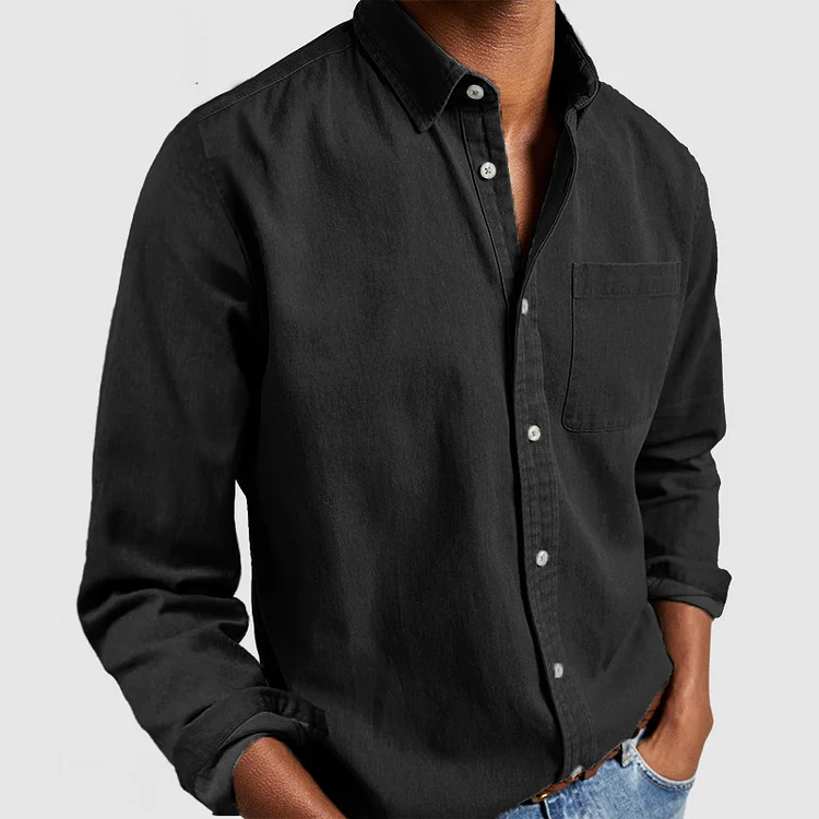 Overhemd met knoopsluiting | Lange Mouw | Gekorteld | Denim Overhemd | Overhemd voor Heren-Boetiek Moda