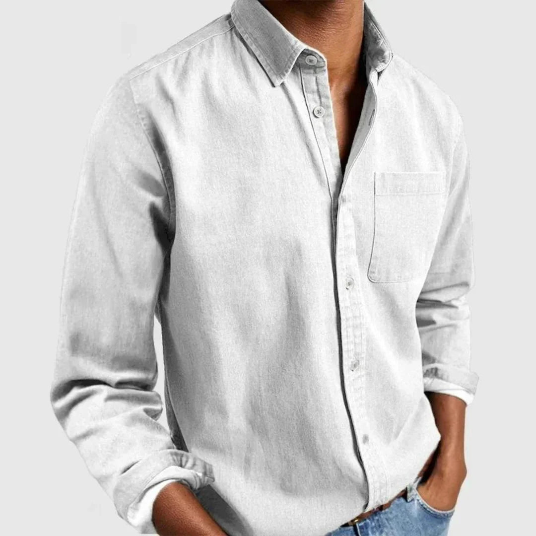 Overhemd met knoopsluiting | Lange Mouw | Gekorteld | Denim Overhemd | Overhemd voor Heren-Boetiek Moda