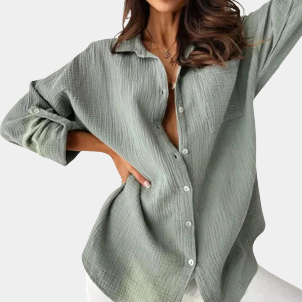 Overhemd met knoopsluiting | Lange Mouwen | Los model | Zomeroverhemd | Vrouwenblouse-Boetiek Moda
